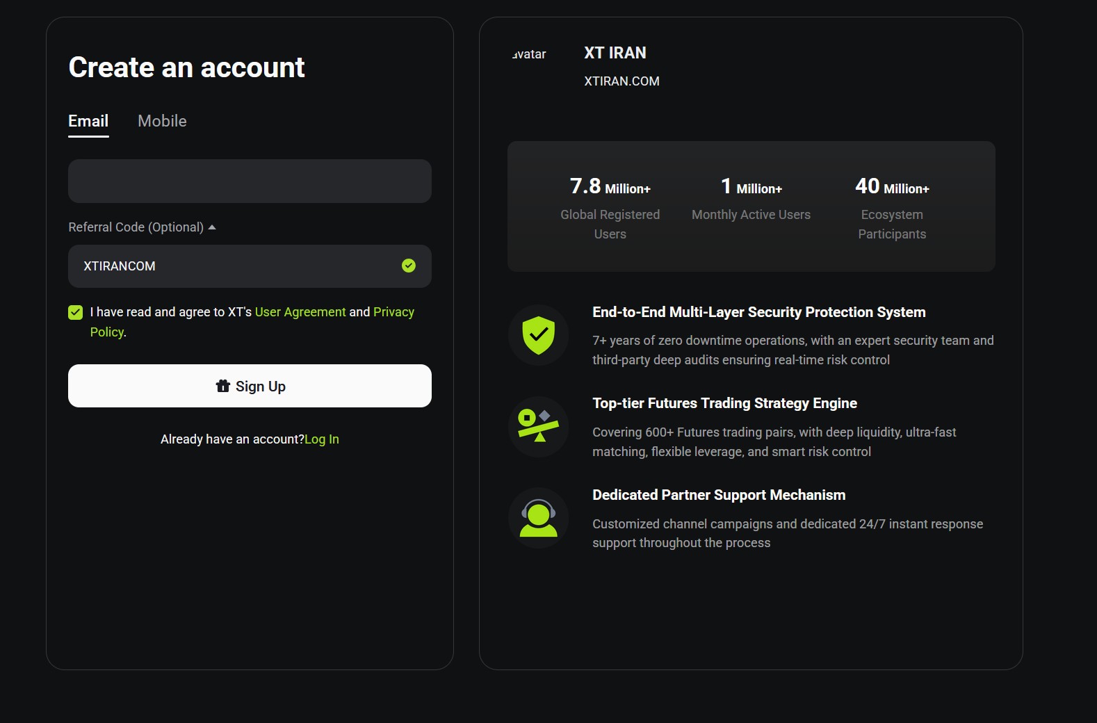ثبت نام در صرافی XT